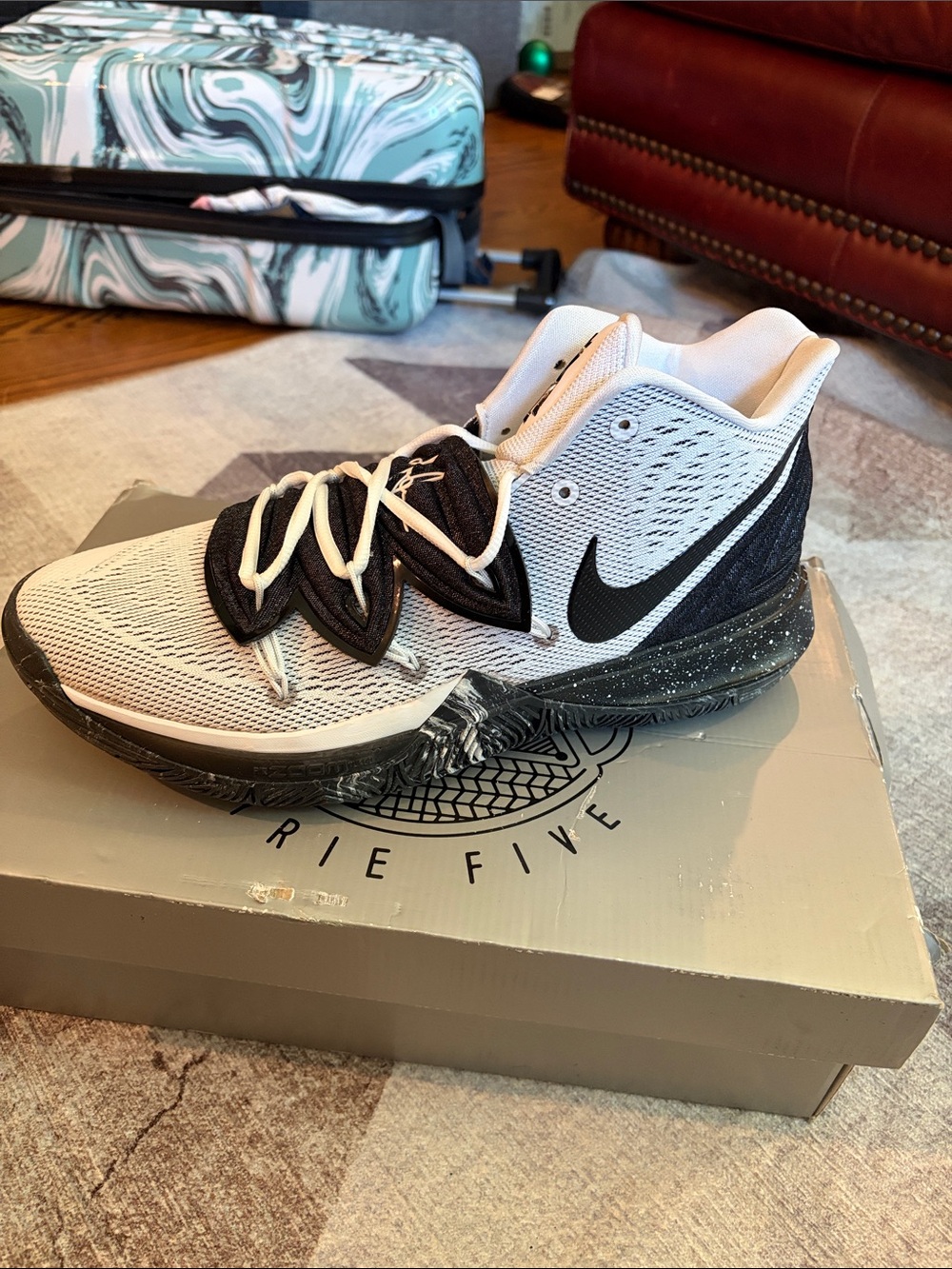 Nike Kyrie Five Basketball Shoe - White & Black